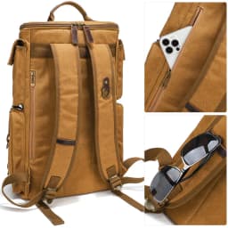 Vintage Leather Man16 inch Laptop Backpack Waxed Canvas Shoulder Rucksack Carry-On Travel Backpack for Men Women