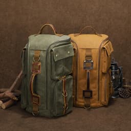 Vintage Leather Man16 inch Laptop Backpack Waxed Canvas Shoulder Rucksack Carry-On Travel Backpack for Men Women