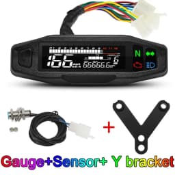 AD Universal Motorcycle Speedometer Digital Speed Meter LED Tachometer Dashboard Instrument Panel Meter LCD Display Y Bracket