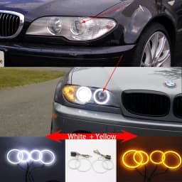 White & Amber Dual color Cotton LED Angel eyes kit ring DRL for BMW 3 series E46 sedan touring wagon coupe compact 1998-05