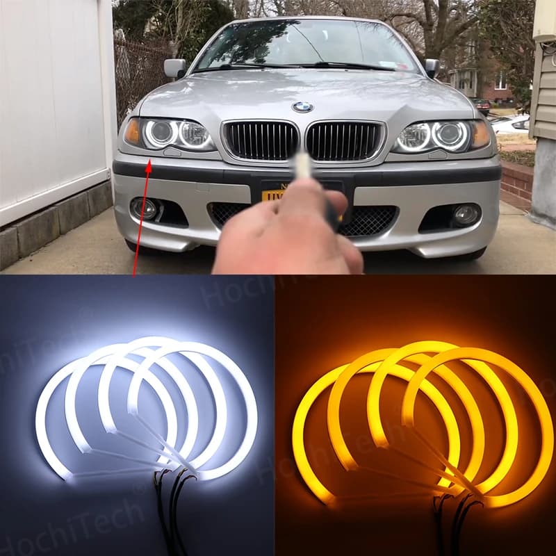 White & Amber Dual color Cotton LED Angel eyes kit ring DRL for BMW 3 series E46 sedan touring wagon coupe compact 1998-05