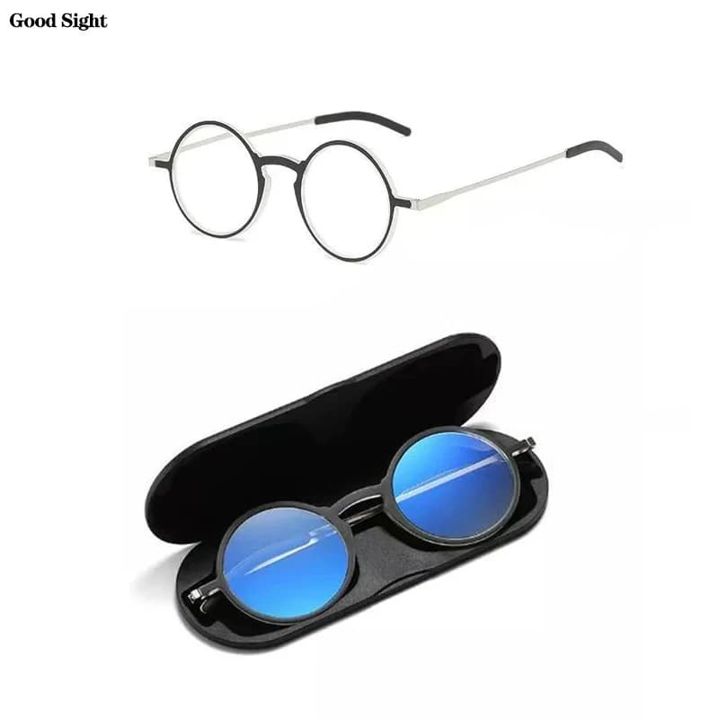 Thin Reading Glasses Protable Pocket Presbyopic Eye Glasses Anti-Blue Spectacles Eyeglasses With Case Round Glasses Frame +2