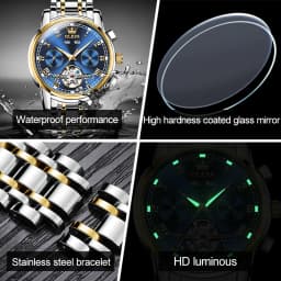 OLEVS 6607 Men's Watches Automatic Mechanical Business Wristwatch Calendar Waterproof Stainless Steel Strap Watch For Man