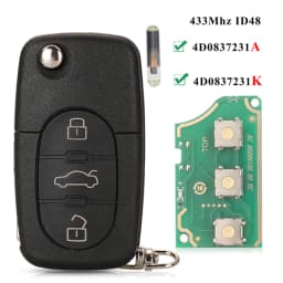jingyuqin 4D0837231A 4D0837231K Key Fob For Audi A3 A4 A6 A8 TT RS4 Quattro 1994 - 2004 433Mhz ID48 Chip Car Remote Flip Key 3BT