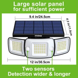 Intelamp Long Battery Life 6000mah Outdoor Solar Light Flood Light Larger Solar Panel Two Motion Sensors For Garden Yard Garage