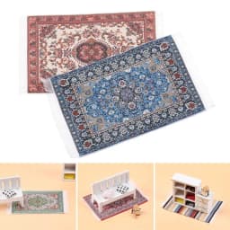 1:12 Scale Dollhouse Carpet Playing House Decor Floor Coverings Floral Pattern Mat Doll Accessories Miniature Weaving Rug