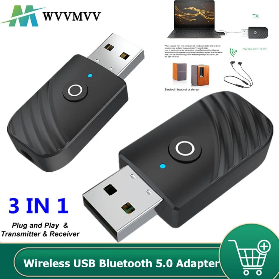 BT 3 in 1 Wireless USB Bluetooth 5.0 Adapter Audio Receiver Transmitter 3.5mm AUX Adaptador for Car TV PC Computer Home Stereo