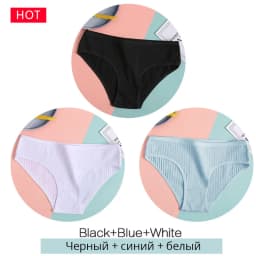 FINETOO 3PCS/Set Women's Underwear Cotton Panty Sexy Panties Female Underpants Solid Color Panty Intimates Women Lingerie M-2XL