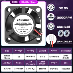 2 Pieces 3d printer fan 3010 30MM 30*30*10MM 3cm Graphics card fan Cooling fan 5V 12V 24V with 2pin sleeve&dual ball