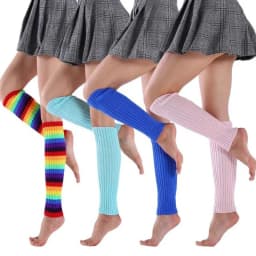 Women 80s Fluorescent Colored Knit Leg Warmers Ribbed Footless Socks Stockings Halloween Accessories