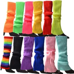 Women 80s Fluorescent Colored Knit Leg Warmers Ribbed Footless Socks Stockings Halloween Accessories