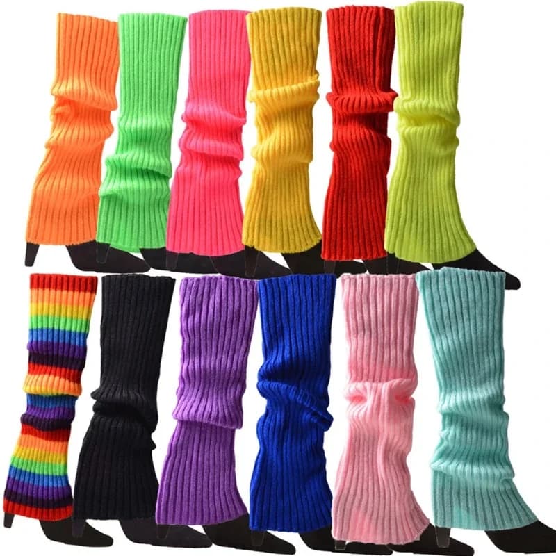 Women 80s Fluorescent Colored Knit Leg Warmers Ribbed Footless Socks Stockings Halloween Accessories