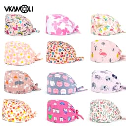 pink Printed Hats Men And Women Work Hat Scrub Cap Gorro Enfermera Quirofano Scrub Cap cotton Scrubs hat nurse accessories