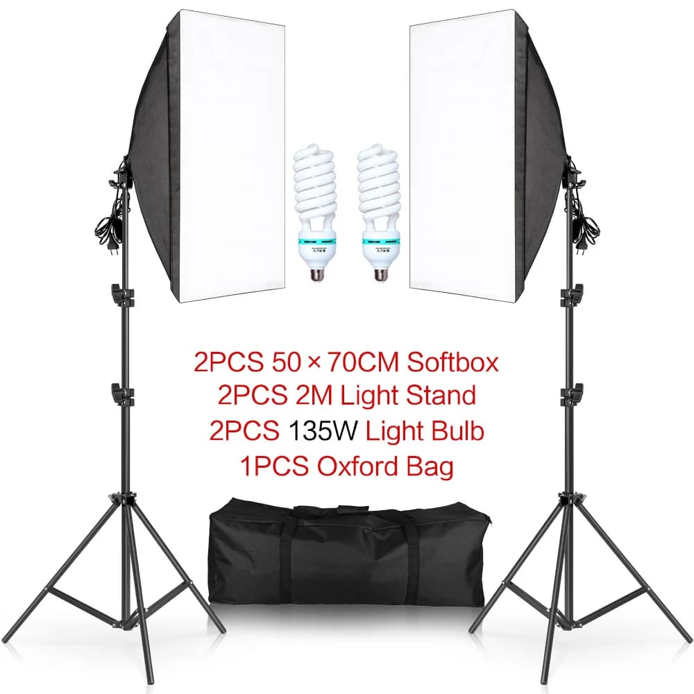 50*70cm Softbox Photography Lighting Kit Photo Studio Single Lamp Holder Continuous Lighting With 2pcs Bulbs Photo Accessories
