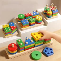 Montessori Toy Wooden Building Blocks Early Learning Educational Toys Color Shape Match Kids Puzzle Toys For Children Boys Girls
