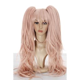 Dangan Ronpa Danganronpa Enoshima Junko Cosplay Wig Pink Long Wavy with Ponytail Clip Heat Resistant Wigs+ Bear Hairpins