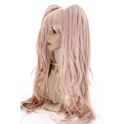 Dangan Ronpa Danganronpa Enoshima Junko Cosplay Wig Pink Long Wavy with Ponytail Clip Heat Resistant Wigs+ Bear Hairpins
