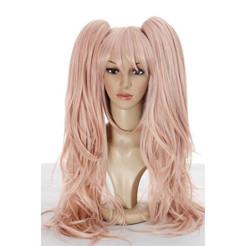 Dangan Ronpa Danganronpa Enoshima Junko Cosplay Wig Pink Long Wavy with Ponytail Clip Heat Resistant Wigs+ Bear Hairpins