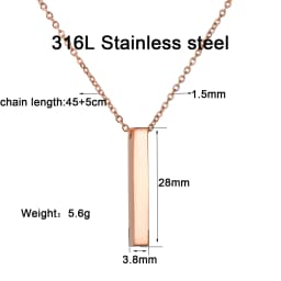 Atoztide Personalized Four Sides Engraving Square Pendant Necklaces Stainless Steel Engraved Name Date For Women Jewelry Gift