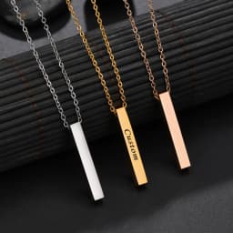 Atoztide Personalized Four Sides Engraving Square Pendant Necklaces Stainless Steel Engraved Name Date For Women Jewelry Gift