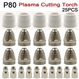 25pcs P80 Plasma Welding Cutting Torch Consumable Cutting CNC 60A 80A 100A P80 Plasma Torch Shield Cup Tip Electrode Nozzle