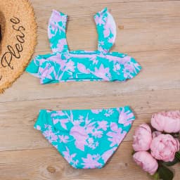 Falbala Print Kids Girls Split Swimsuit Swimwear Children Bikini Set 2026 Summer Beach Outdoor Baby Two Piece Beachwear