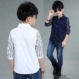 Boys Blouses And Shirts Children's Stripe Top 2024 Spring Autumn Casual White Polo Shirts Teenager School Brand Outerwear Cotton