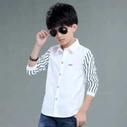 Boys Blouses And Shirts Children's Stripe Top 2024 Spring Autumn Casual White Polo Shirts Teenager School Brand Outerwear Cotton