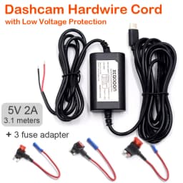5V 2A Dash Cam Car Camcorder Vehicle DVR Hardwire Kit Cord Cable Power Cable With Mini Micro Type-C USB 3.1Meters Auto Charging