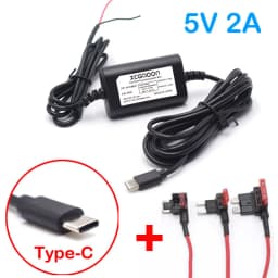 5V 2A Dash Cam Car Camcorder Vehicle DVR Hardwire Kit Cord Cable Power Cable With Mini Micro Type-C USB 3.1Meters Auto Charging