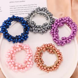 Woman Elegant Pearl Hair Ties Beads Girls Bow Scrunchies Rubber Hairbands Ponytail Holders Hair Accessories Elastic Hair Bands