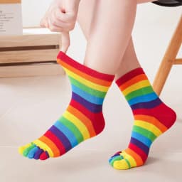 Split Toe Rainbow Socks Woman Lady Girls Colorful Striped 5 Finger Socks Cotton Bright Color Young Fashion Happy Socks with Toes