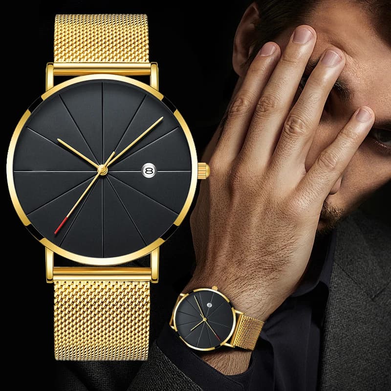 Simple Men Watch Stainless Steel Belt Watches For Man Ultra-Thin Quartz Wristwatch Calendar Date Sales Clock Relógio Masculino