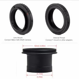 1.25" T-mount Metal Telescope Adapter and Canon EOS Nikon Sony SLR/DSLR Cameras T-ring Astronomical Telescope Photography