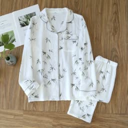 New Large Size Pajamas Women Cotton Crepe Home Service Cotton Long Sleeve Trousers Suit Simple And Comfortable Summer And Autumn