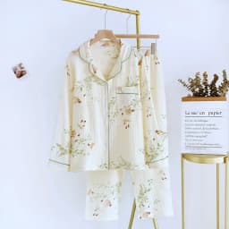 New Large Size Pajamas Women Cotton Crepe Home Service Cotton Long Sleeve Trousers Suit Simple And Comfortable Summer And Autumn