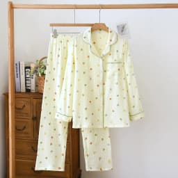 New Large Size Pajamas Women Cotton Crepe Home Service Cotton Long Sleeve Trousers Suit Simple And Comfortable Summer And Autumn