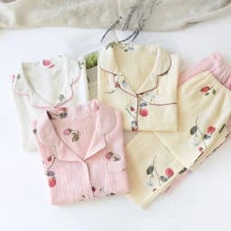 New Large Size Pajamas Women Cotton Crepe Home Service Cotton Long Sleeve Trousers Suit Simple And Comfortable Summer And Autumn