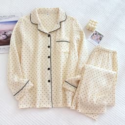 New Large Size Pajamas Women Cotton Crepe Home Service Cotton Long Sleeve Trousers Suit Simple And Comfortable Summer And Autumn