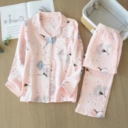 New Large Size Pajamas Women Cotton Crepe Home Service Cotton Long Sleeve Trousers Suit Simple And Comfortable Summer And Autumn