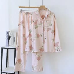 New Large Size Pajamas Women Cotton Crepe Home Service Cotton Long Sleeve Trousers Suit Simple And Comfortable Summer And Autumn
