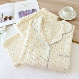 New Large Size Pajamas Women Cotton Crepe Home Service Cotton Long Sleeve Trousers Suit Simple And Comfortable Summer And Autumn