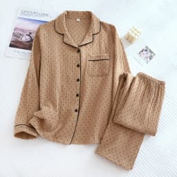 New Large Size Pajamas Women Cotton Crepe Home Service Cotton Long Sleeve Trousers Suit Simple And Comfortable Summer And Autumn