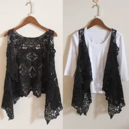 Hippie Froral Patch Design Vest Retro Vintage Crochet Summer Beach Cover Up Top Asymmetric Open Stitch Kimono Cardigain 2023