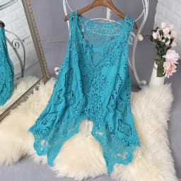 Hippie Froral Patch Design Vest Retro Vintage Crochet Summer Beach Cover Up Top Asymmetric Open Stitch Kimono Cardigain 2023