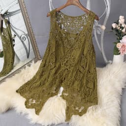 Hippie Froral Patch Design Vest Retro Vintage Crochet Summer Beach Cover Up Top Asymmetric Open Stitch Kimono Cardigain 2023
