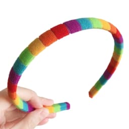 Women Autumn Wash Face Plush Headband Rainbow Striped Elastic Styling Hair Hoop 634C
