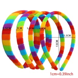 Women Autumn Wash Face Plush Headband Rainbow Striped Elastic Styling Hair Hoop 634C