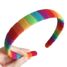 Women Autumn Wash Face Plush Headband Rainbow Striped Elastic Styling Hair Hoop 634C