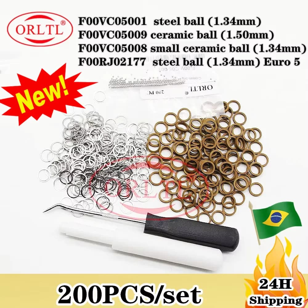 200PCS F00VC05001+F00VC99002 Common Rail Nozzle Repair Kits Steel Ball seal rings F00VC05009 F00VC05008 F00RJ02177 For Bosch